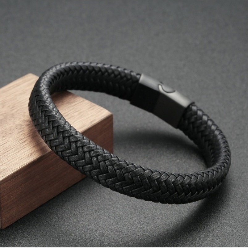 [Value Choice] Men's Braided Leather Magnetic Clasp Bracelet, Jewelry Accessories