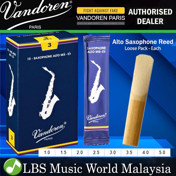 Vandoren Paris Alto Saxophone Traditional Reed Loose Pack Each - 1.0/ 1.5/ 2.0/ 2.5/ 3.0/ 3.5/ 4.0/ 4.5/ 5.0 (Alto Sax)