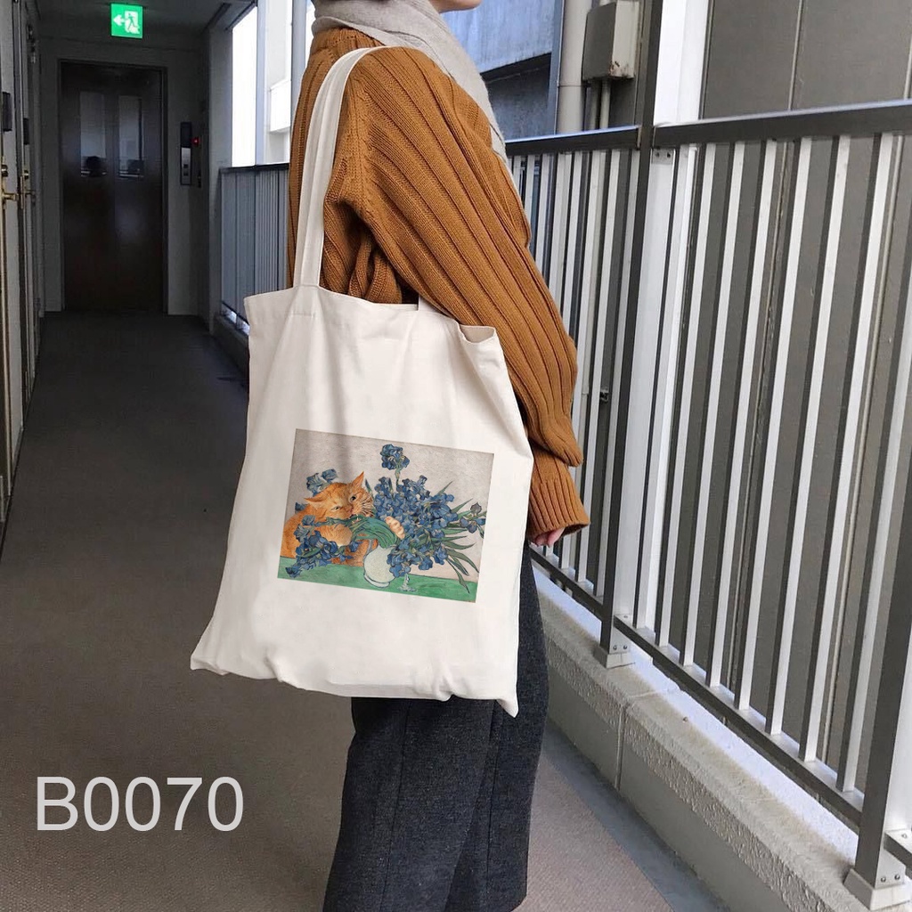 Van Gogh Oil Painting Art Printed Canvas Tote Bag Fashion Pattern Tote Bag Ladies Handbag Backpack Ladies Handbag Eco-friendly Cloth Bag Reusable Canvas Bag Fashionable Shoulder Bag