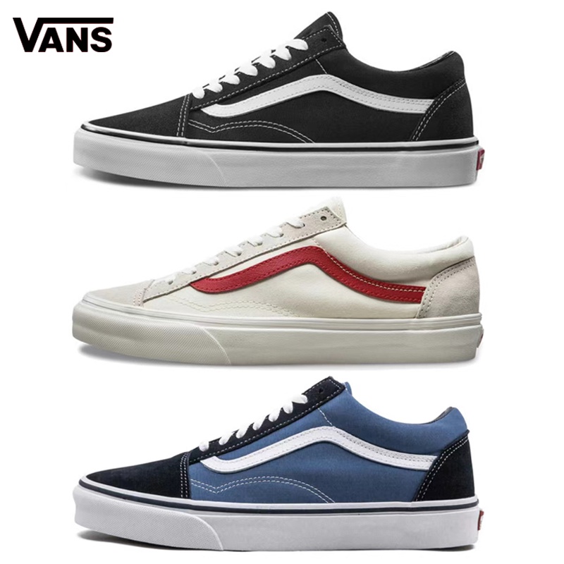 VANS OLD SKOOL CLASSIC black, red and blue women's low-top sneakers KASUT PEREMPUAN LELAKI