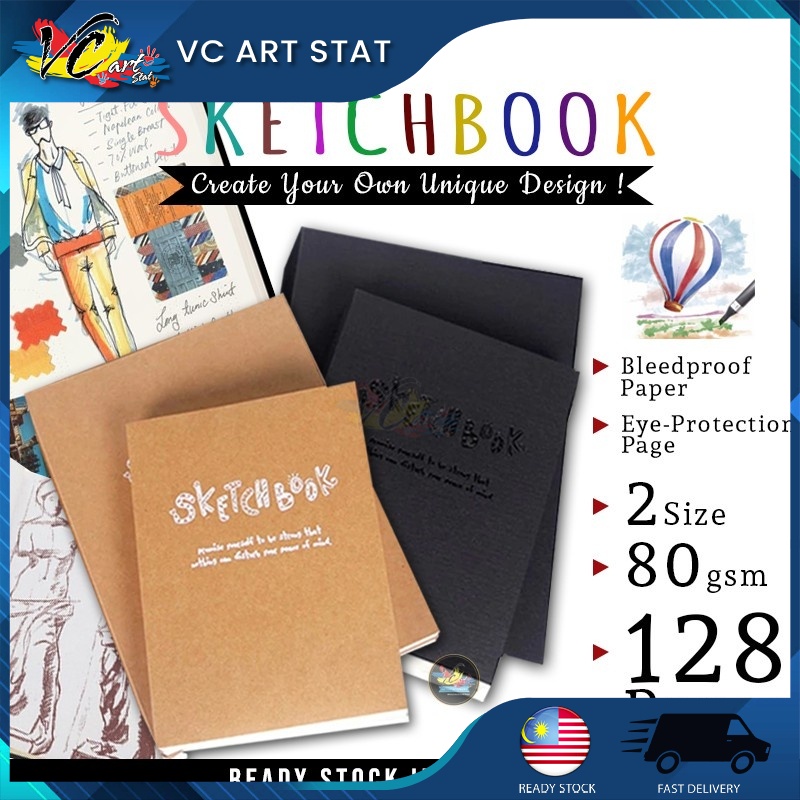 VC Art 520 Sketchbook Blank Paper Thick 80gsm A5 B5 Size Lukis Drawing Art Craft Bleedproof Acid Free Writing
