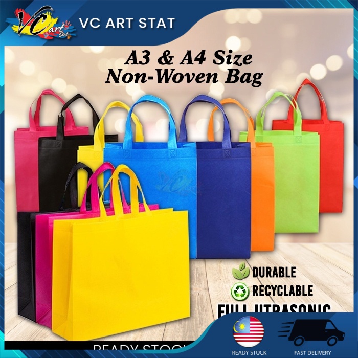 VC Art Plain Non-Woven Bag Reusable Wahsable Durable School Office A4 A3 Beg Kain Print Name Bag Corporate Gift School