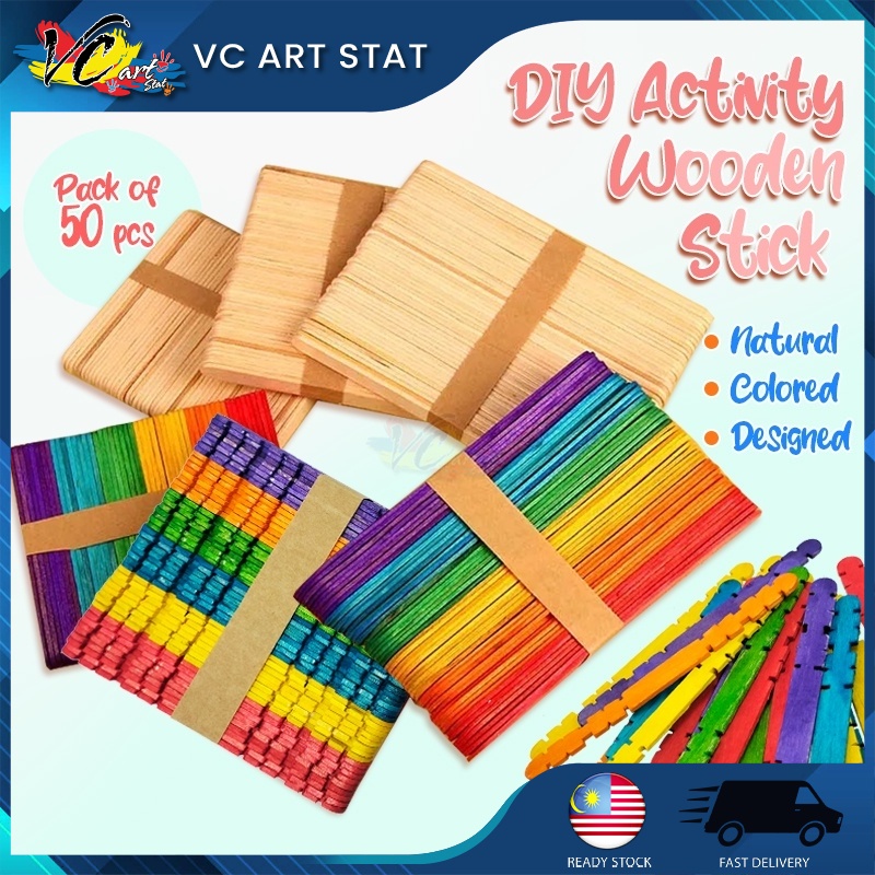 VC Art Wooden Pine Stick 50s Ice Cream Stick Creation Craft Student School Bahan Kraf Sekolah Budak Batang Aiskrim