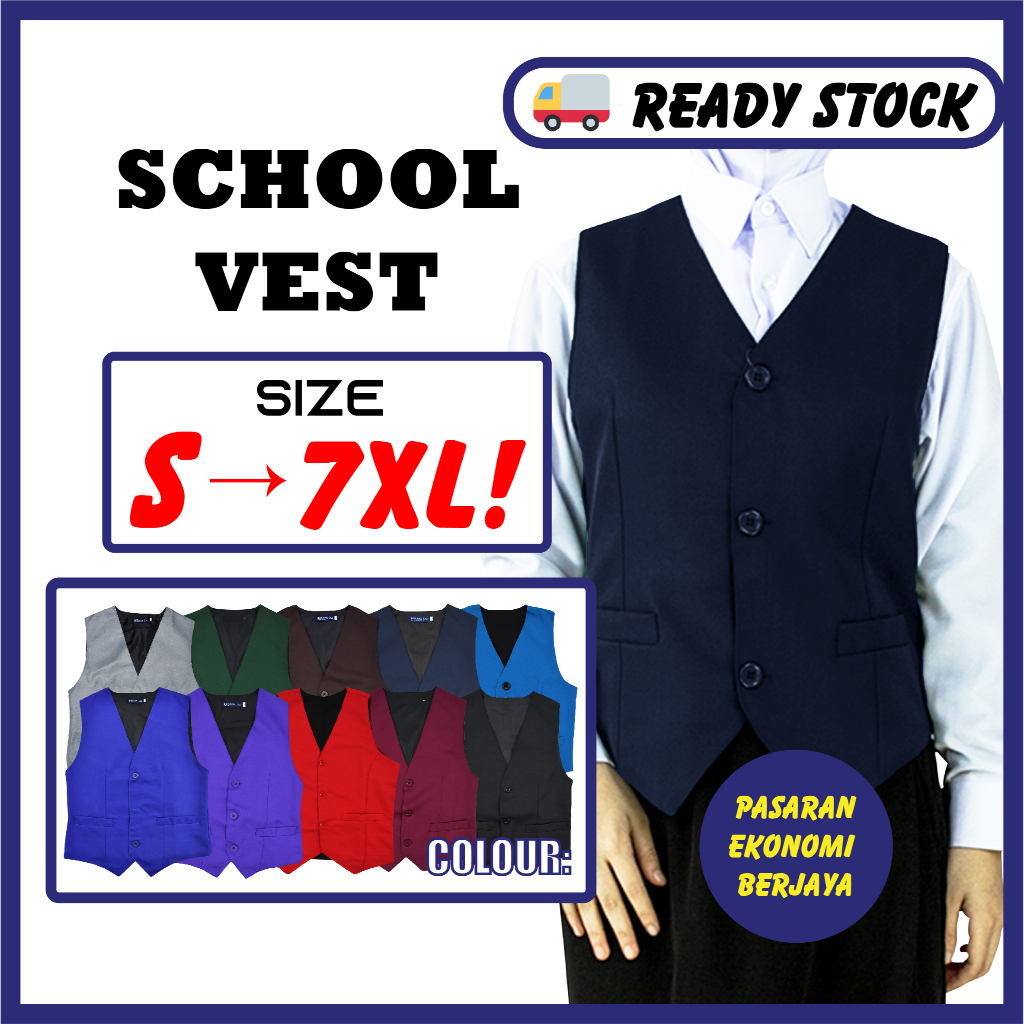 VEST PENGAWAS SEKOLAH PLUS SIZE READY STOCK SCHOOL VEST STUDENT SCHOOL UNIFORM VEST SEKOLAH PLUS SIZE