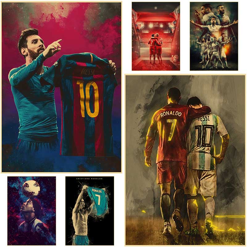 Vintage Football Sport Star Lionel Messi Cristiano Ronaldo Retro Posters and Prints Soccer Player Room Decor Wall Sticker