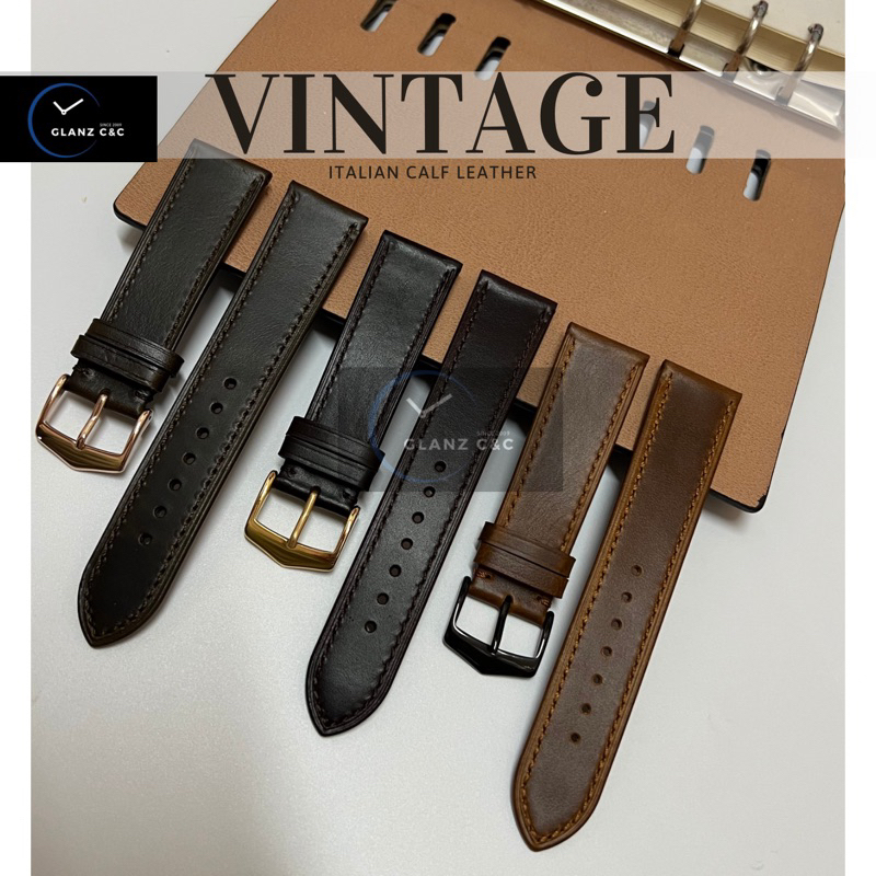 Vintage Italian Design Calfskin Leather Watch Strap 18mm 19mm 20mm 21mm 22mm Tali Jam Kulit Vintaj复古小牛皮表带