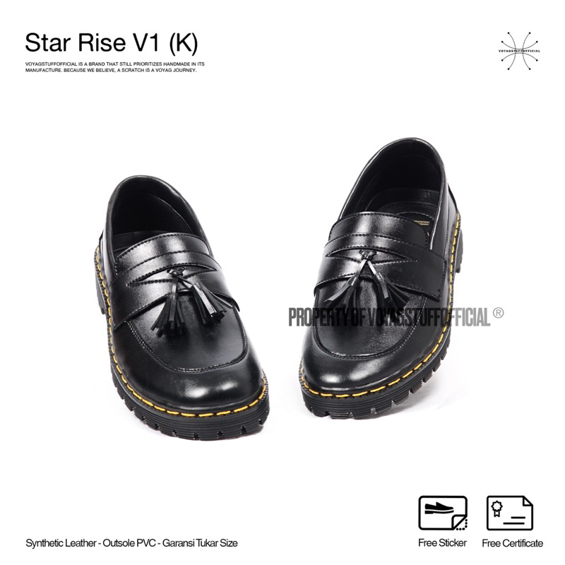 Voyagstuffofficial - Star Rise V1 Men's Slip On Shoes Penny Loafers Boots Black Leather