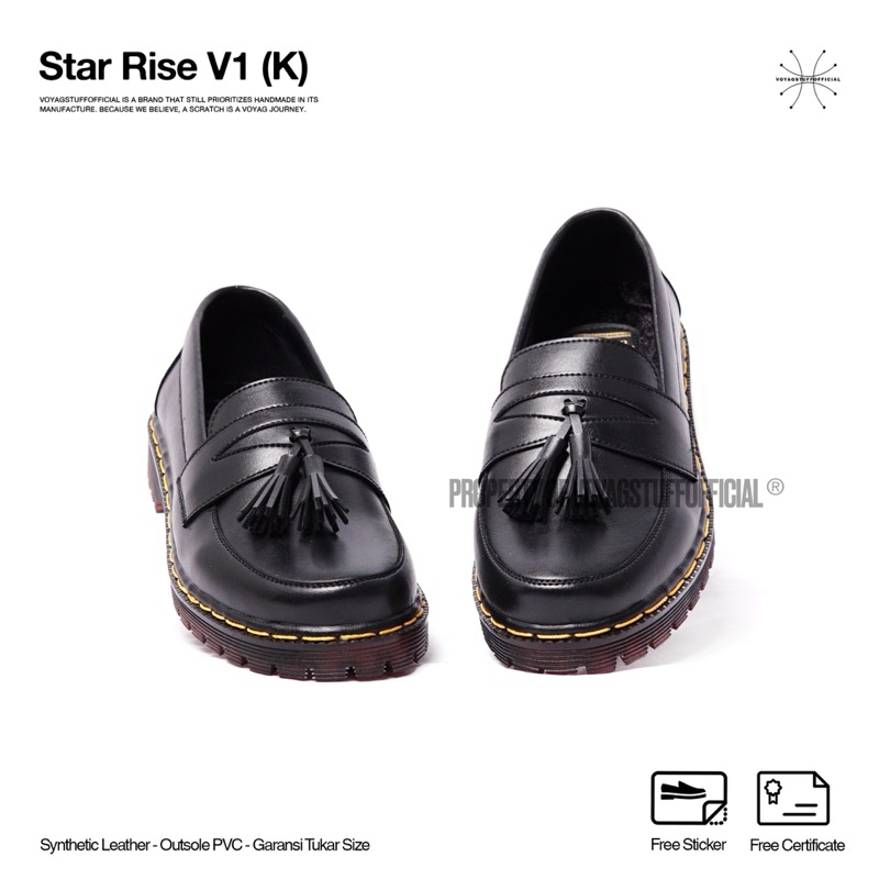Voyagstuffofficial - Star Rise V1 Men's Slip On Shoes Penny Loafers Boots Black Leather