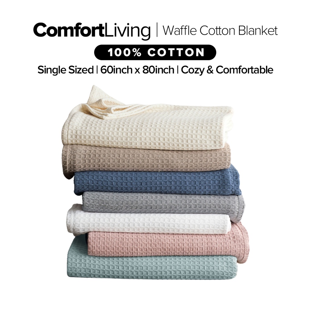 WAFFLE Cotton Blanket Single sized (1kg) Selimut Comfortable cozy thermal cotton blanket hostpital selimut soft comfy