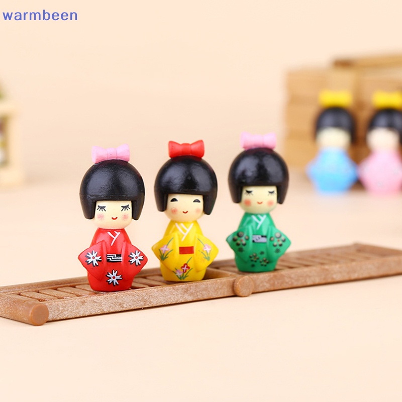 (warmbeen) 6PCS Mixed Colorful Japanese Kimono Girl Keychain Plastic Cartoon Doll Hand Toy Accessories