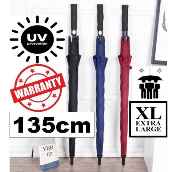 WARRANTY 135cm UV Block #Auto + XL# Payung Auto Open Golf Umbrella Big Size Oversize 3 Person Besar Hujan