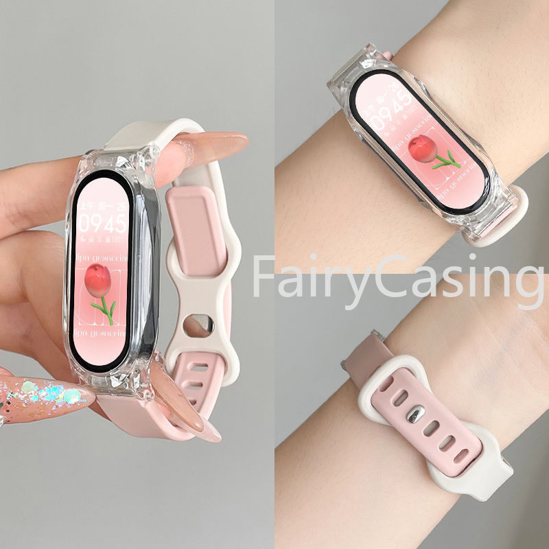 Watch Strap Clear Case For Xiaomi Mi Band 8 NFC 7 6 5 4 3 Wristband Silicone Bracelet Wrist Straps MiBand 3 4 band5 band6 Smartwatch Case Accessories