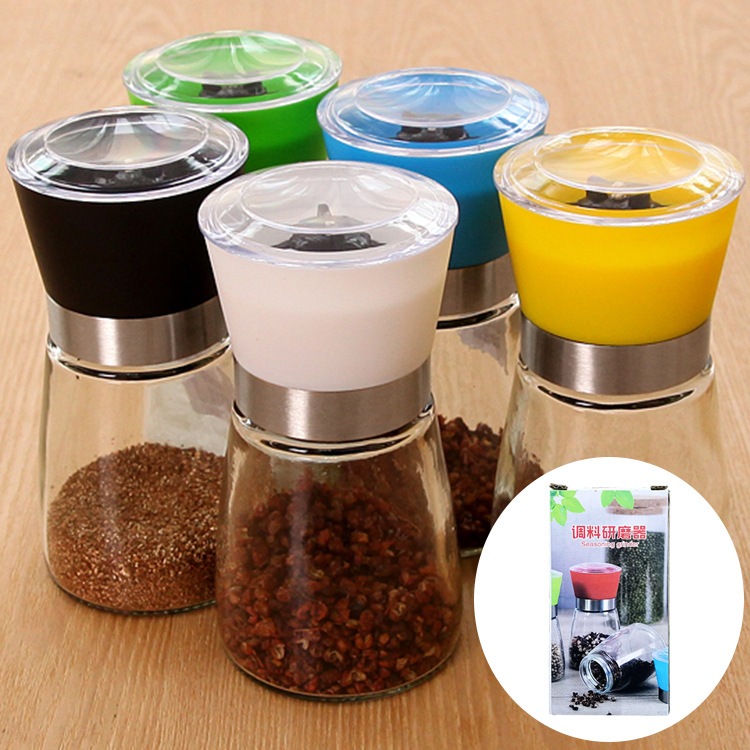 Wenbo Grinder Black Pepper Mill Manual Glass Stainless Steel Adjustable Sealed Pot Salt Mill Salt Rice Spice Container