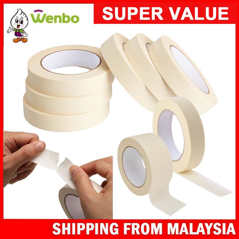 Wenbo Masking Tape White Tape Kertas Packaging Tape (12mm /18mm/24mm/48mm) x16 Yards