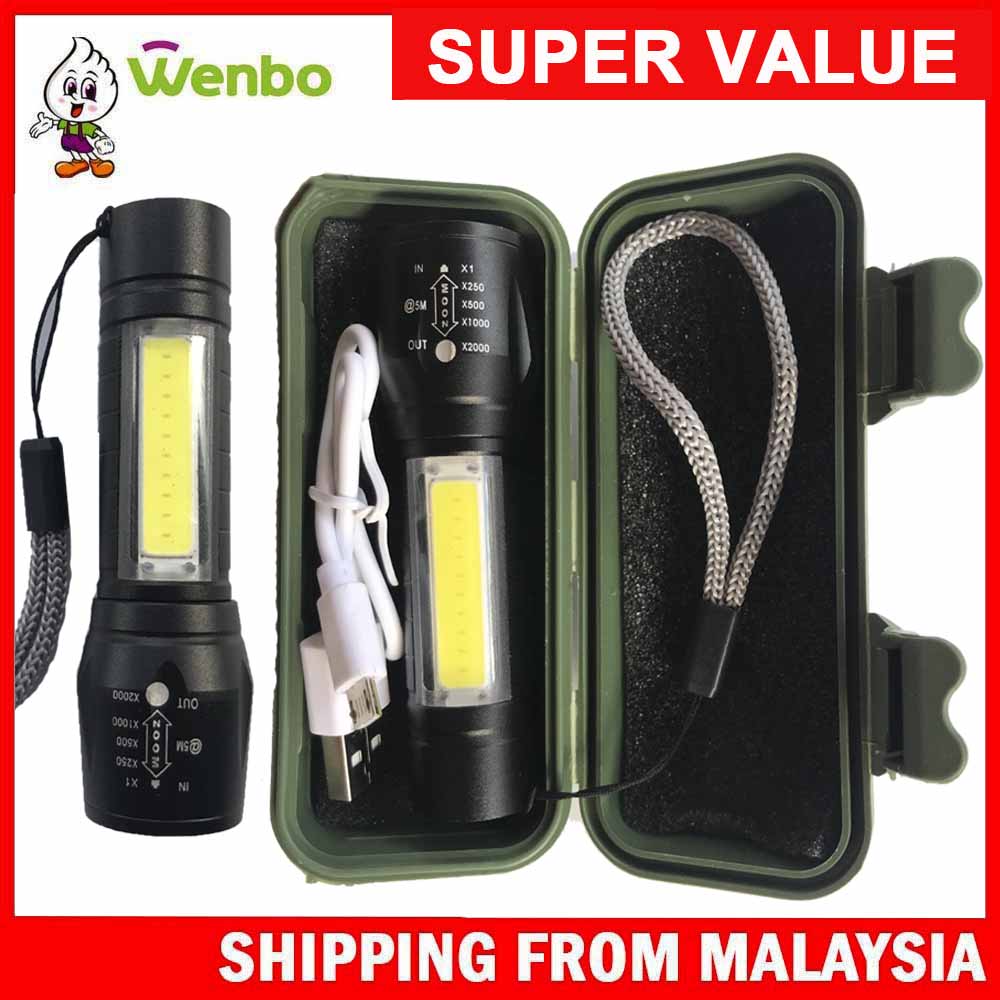 Wenbo Portable 3 Mode Rechargeable Waterproof Torch Light LED Zoomable USB Charge