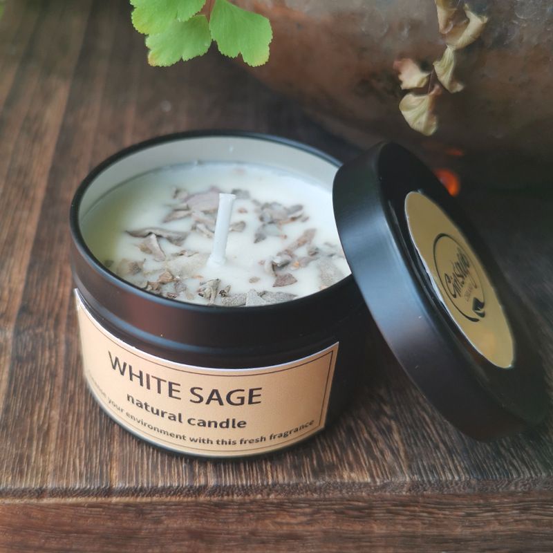 现货白鼠尾草/蓝鼠尾草/圣木蜡烛White Sage/Blue Sage/Palo Santo Natural Candle( 50g)
