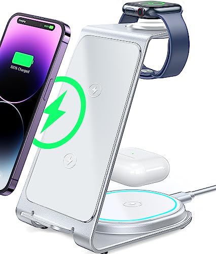 15W Wireless Charger iPhone Fast Charging, Lemoworld Metal Wireless Fast Charging Station for Multiple Devices [Qi] iPhone Charging Station for iPhone 14/13/12/11/Pro/Max/Apple Watch/Airpods Pro