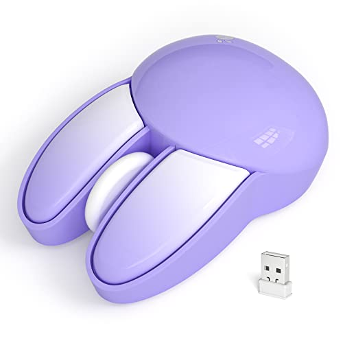 Wireless Silent Mouse, Cute Rabbit Designs, 2.4 GHz with USB Mini Receiver, Opatical Mouse Wireless for Laptop, PC, Computer, Chromebook, Notebook - Purple