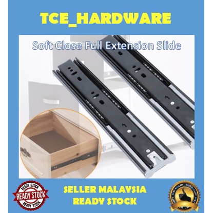 (With Screw) Cabinet HeavyDuty Soft Closing Ball Bearing Extension Drawer Slide 12"-20" ( 2Batang / Set )( Black )