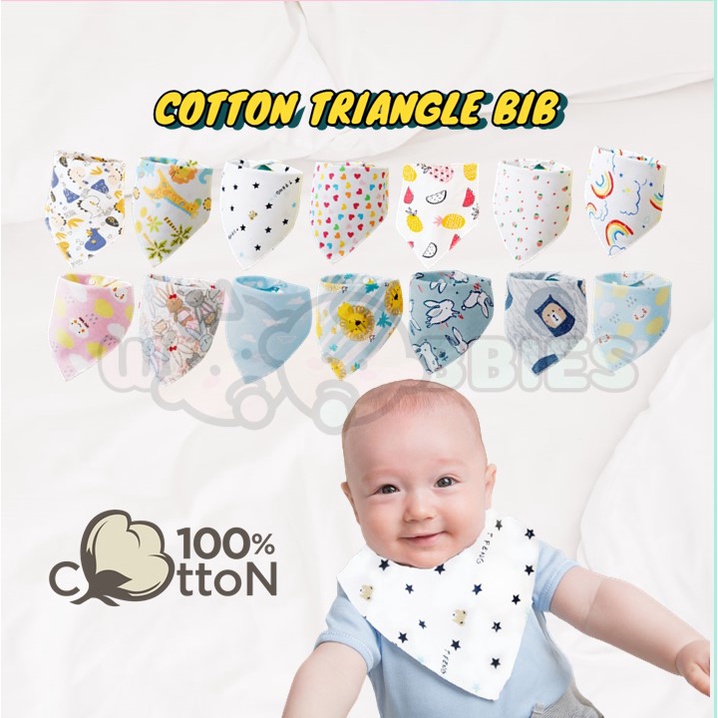 Woobbies Baby Bibs Toddler 100% Cotton Triangle Bib With Button (39 Design)