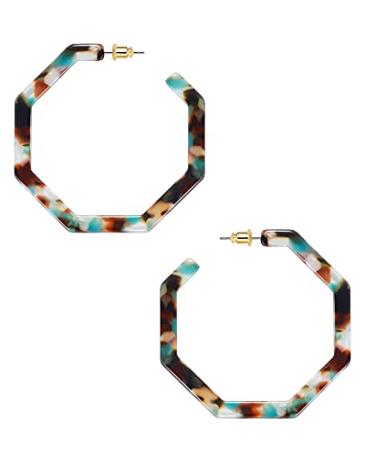 wowshow Acrylic Resin Hoop Earrings for Women Statement Fashion Geometric Octagon Earrings