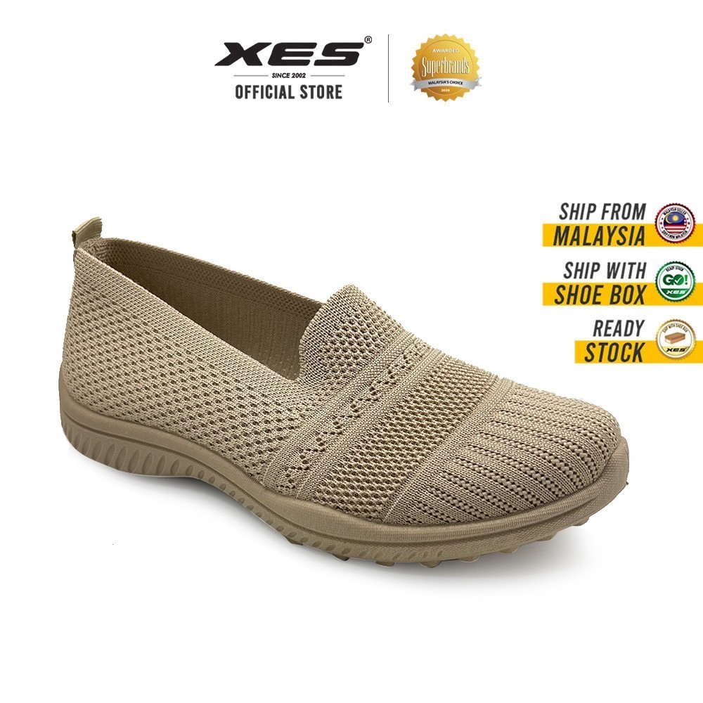 XES Ladies BSLCEL302 Breathable Comfortable Slip On Sneakers (Beige / Black / Light Purple / Navy )
