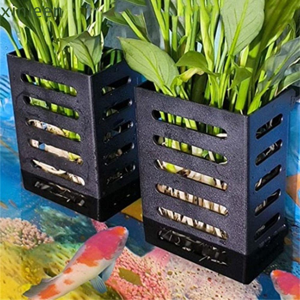 XINLEEN Aquarium Planter Cups Planter Baskets, Black Plastic Hanging Aquarium Plant Holder, Aquarium Accessories Floating with Hanging Hooks Aquatic Plant Pot Fish Tank