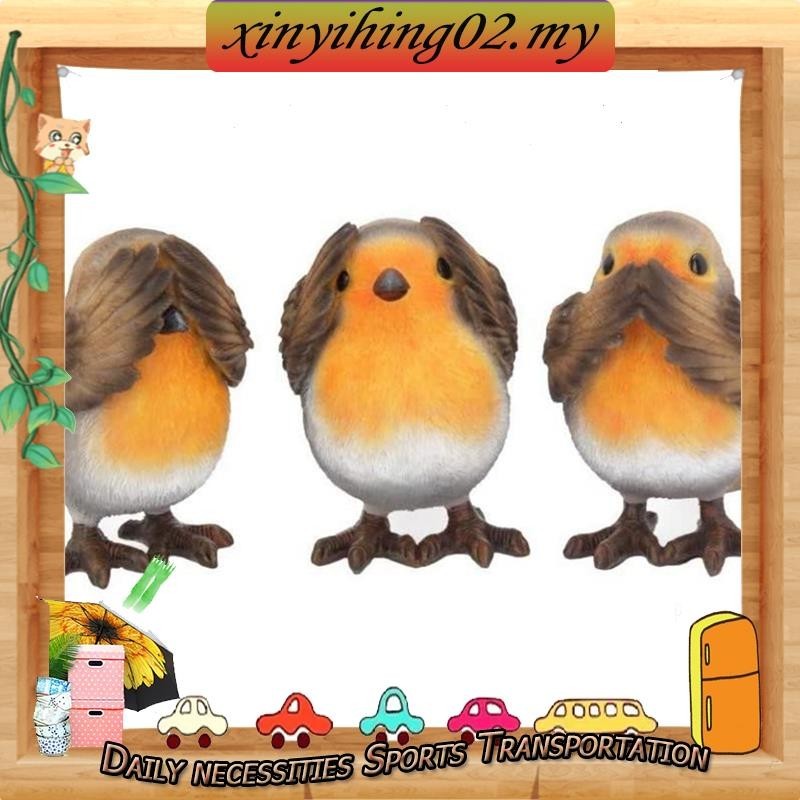 XN-3PCS Wise Robin Figurines Not Listen Not See Not Talk Birdie Figurines Home Decor Corridor Garden Sculpture