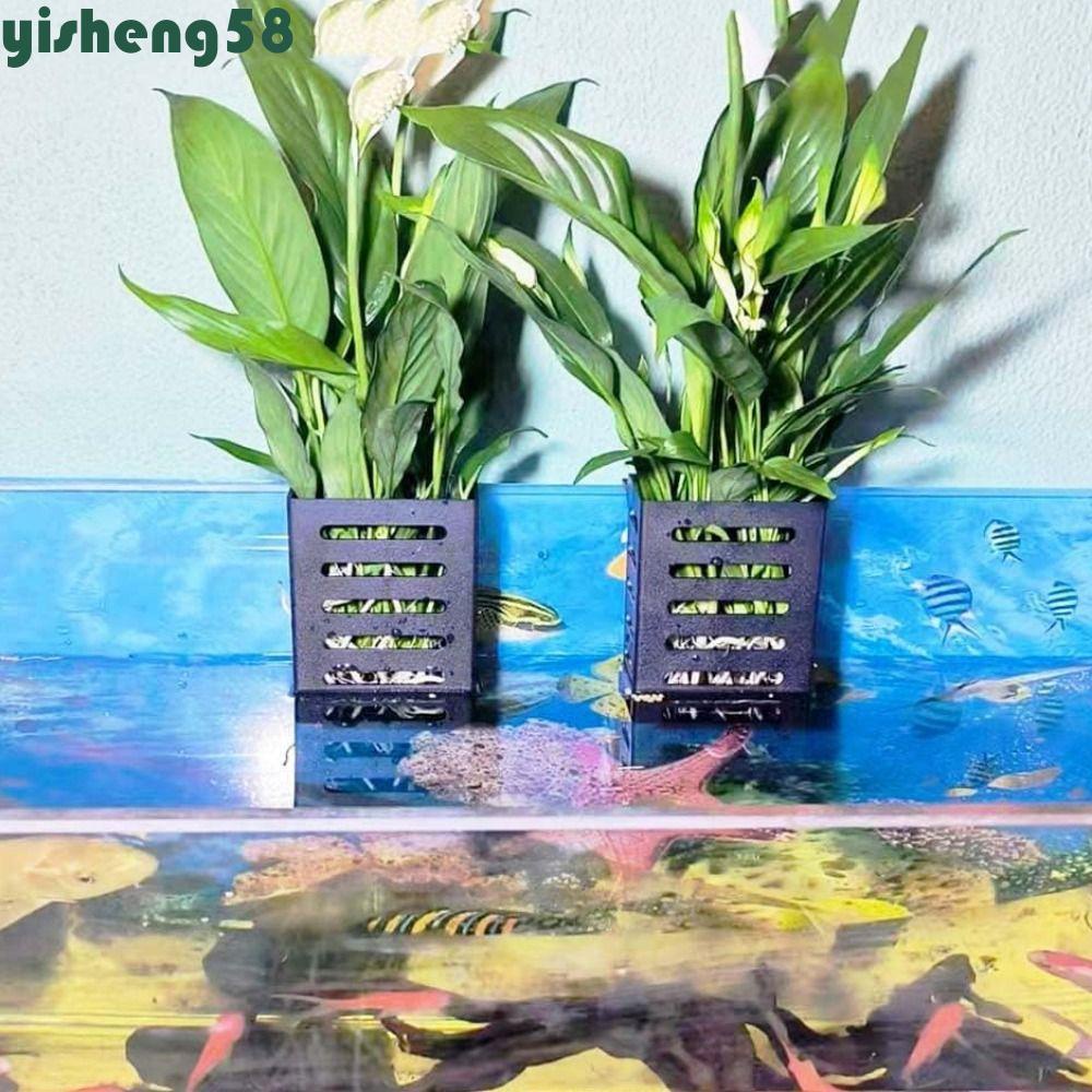 YISHENG Hanging Aquarium Plant Holder, Floating Plastic Aquarium Planter Cups Planter Baskets, Aquatic Pot with Hanging Hooks Black Aquatic Plant Pot Aquarium