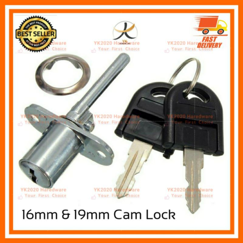 YK 16mm & 19mm Central Drawer Cylinder Cam Lock Computer Desk Cupboard Locker Storage Plunger Filing Drawer Kunci Laici