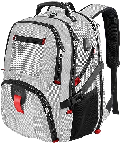 YOREPEK Travel Backpack, Extra Large 50L Laptop Backpacks for Men Women, Water Resistant College Backpack Airline Approved Business Work Bag with USB Charging Port Fits 17 Inch Computers, Light Grey