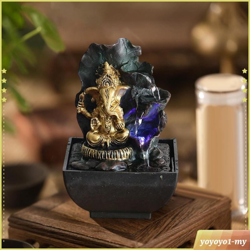 [YoyoyocfMY] Buddha Statues Tabletop Water Fountain Buddha Sculpture Elephant Figurine Rockery Waterfall Handmade for Ornaments Housewarming Gift