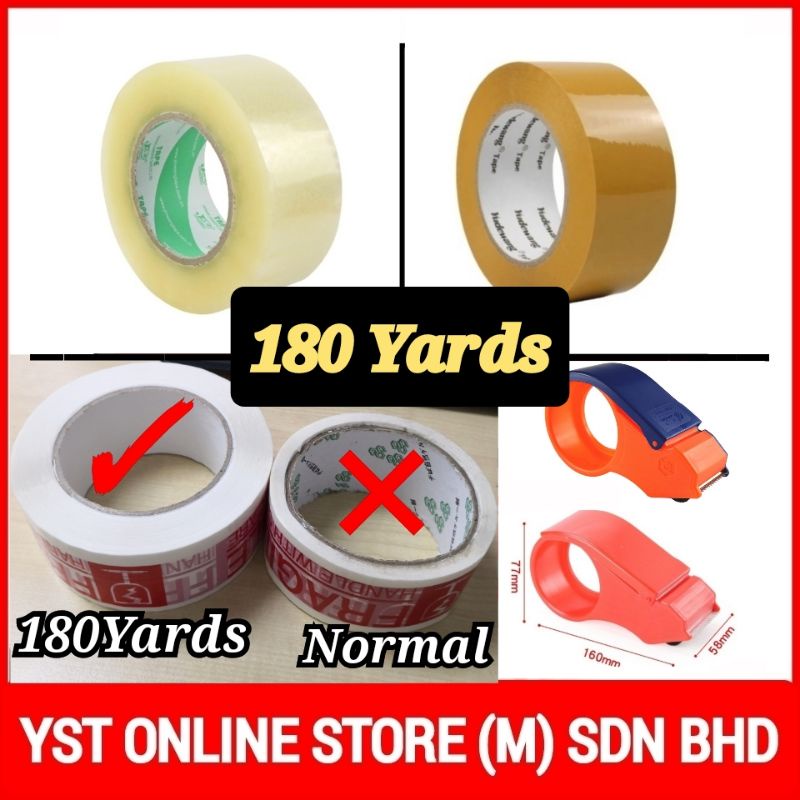 Yst Online Store Opp Tape 48mm x 180Y Fragile Packing Cellophane 胶纸 Cellotape Salotape Transparent Clear Brown Cutter