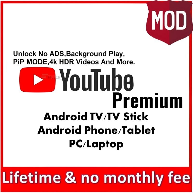 YT Premium Video/Music/TV/Car/PC(Premium Unlocked) Lifetime No Ads Latest Version