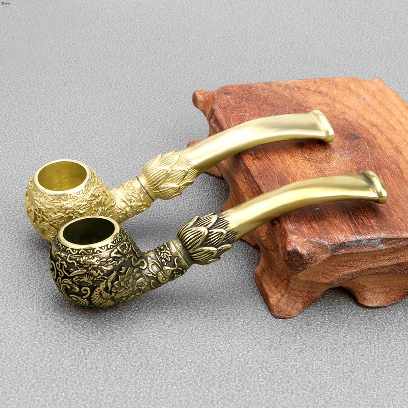 Yueying Old Antique Brass Play Brocade Carp Fine Artisan Pipe Year After Year Have Fish Rod Pipe Handicraft Collection Furnishing Articles