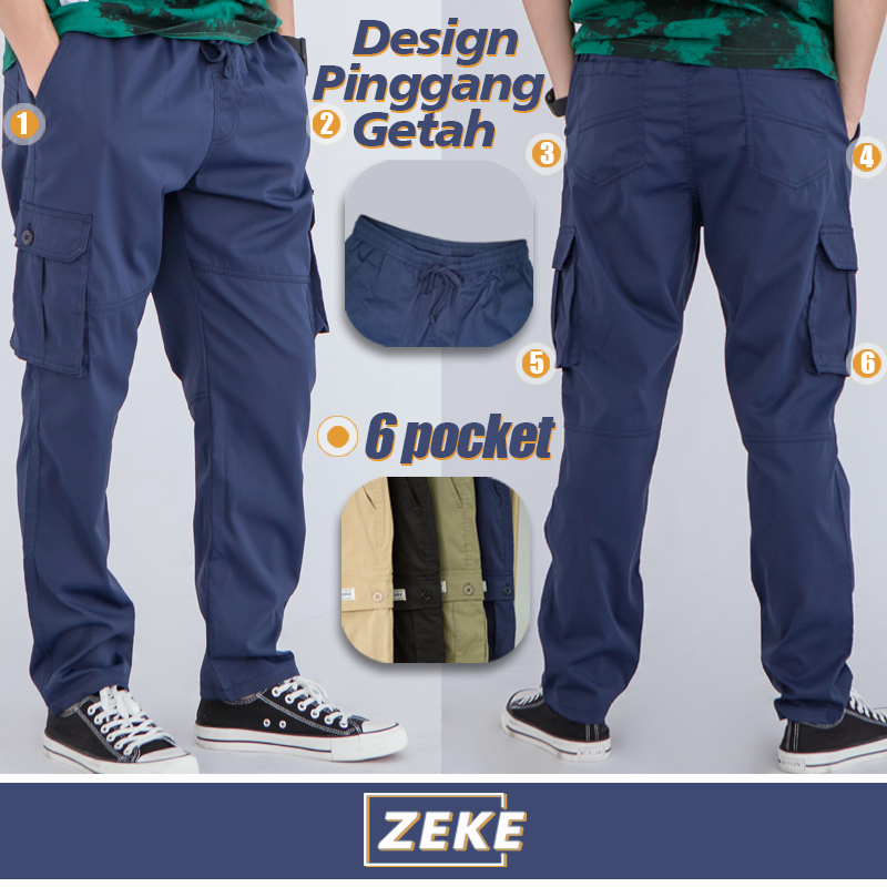 ZEKE Vintage Casual Seluar cargo loose premium quality Six Pocket boleh pakai tali pinggang Tactical Pant Kain Tebal