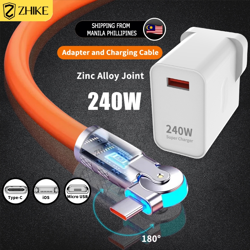 ZHIKE Fast Charger Type-C Cable for Android Micro USB iOS Fast Charging Kabel Pengecas 240W Adapter 充電器快充線