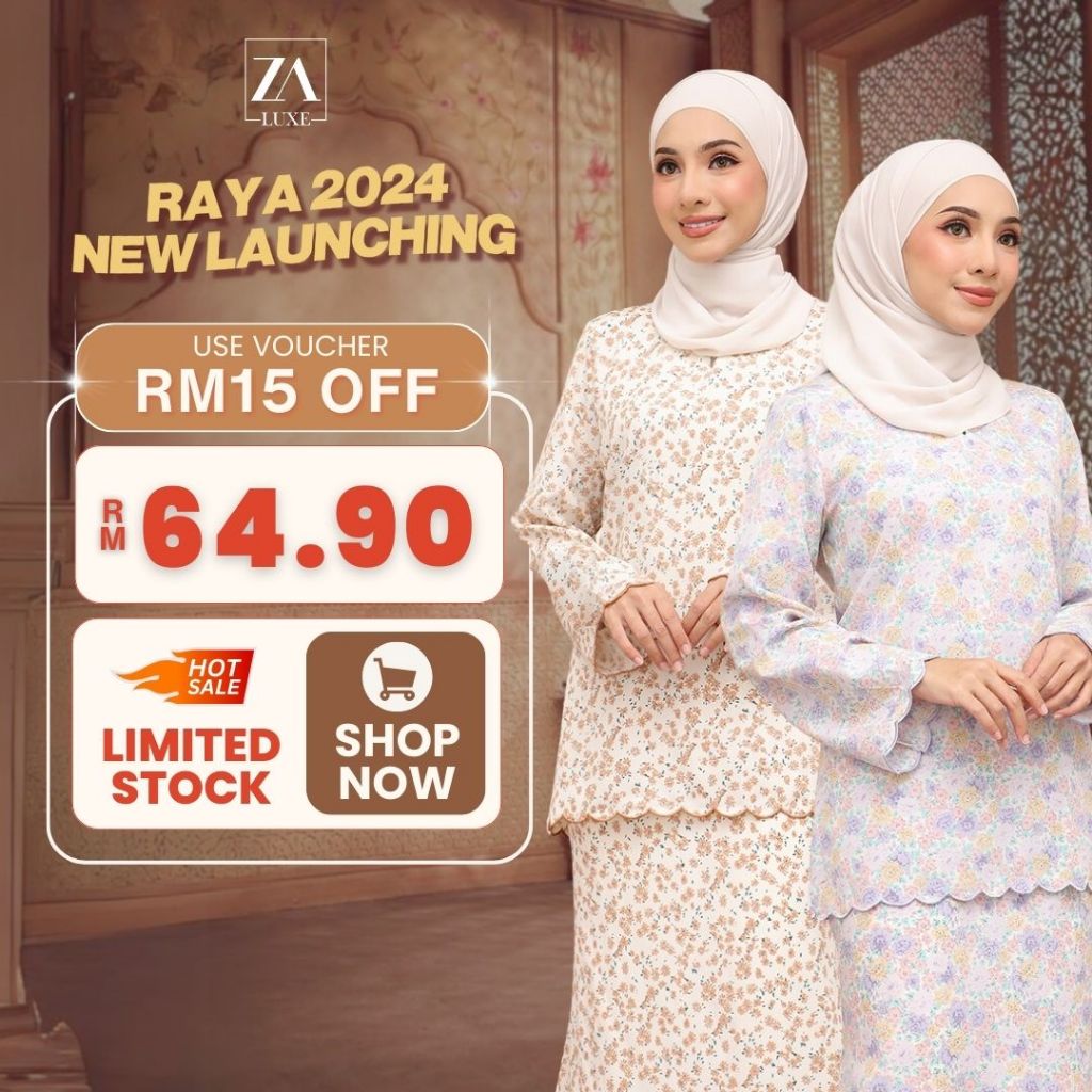 ZOE ARISSA BAJU KURUNG KEDAH OPAH SULAM FLORAL Kurung Sulam Floral Printed Design Ironless REESA Kurung Raya 2024 Viral