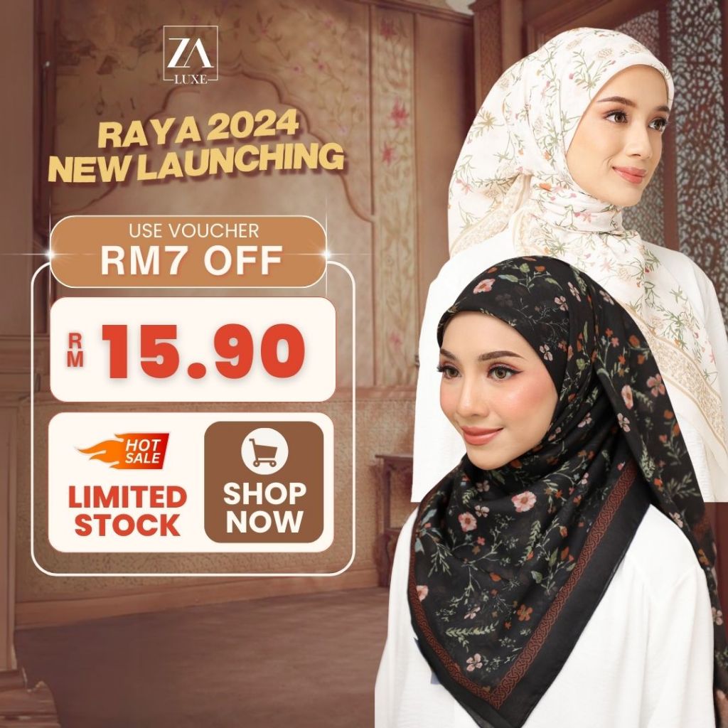 ZOE ARISSA RAYA 2024 TUDUNG BAWAL CORAK PRINTED BAWAL COTTON VOILE BIDANG 45 Senang Bentuk new Printed Square Hijab Baru