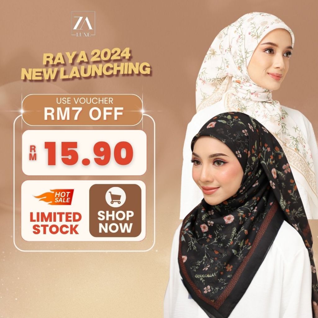 ZOE ARISSA TUDUNG BAWAL CORAK PRINTED DESIGN BAWAL COTTON VOILE BIDANG 45 Bawal Senang Bentuk Printed Square Hijab Murah