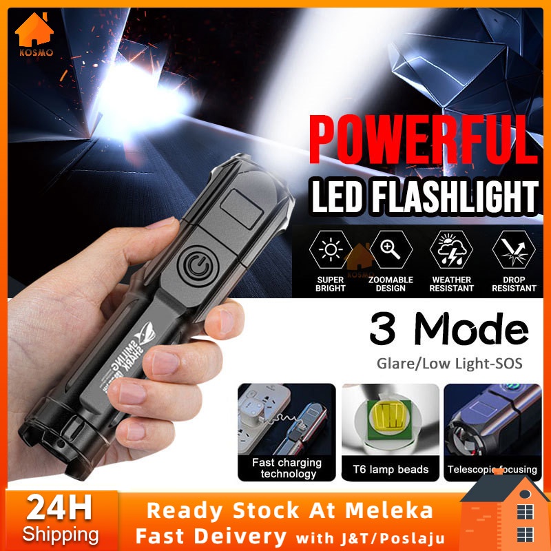 Zoomable Torch Light Super Bright Outdoor Lighting Waterproof LED Flashlight 3 Modes USB Rechargeable Torchlight 手电筒